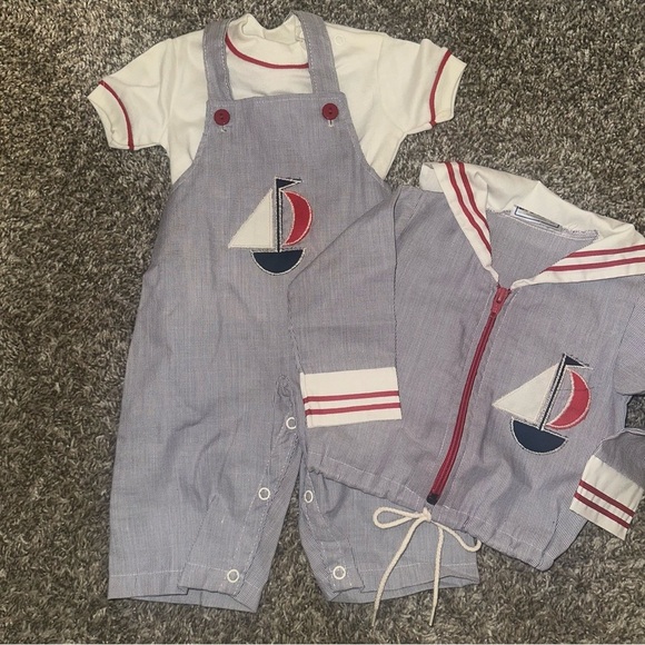 Vintage Doe-Spun Sail Boat Romper and Jacket 3-6 Months Summer Spring Vacation - Picture 2 of 11
